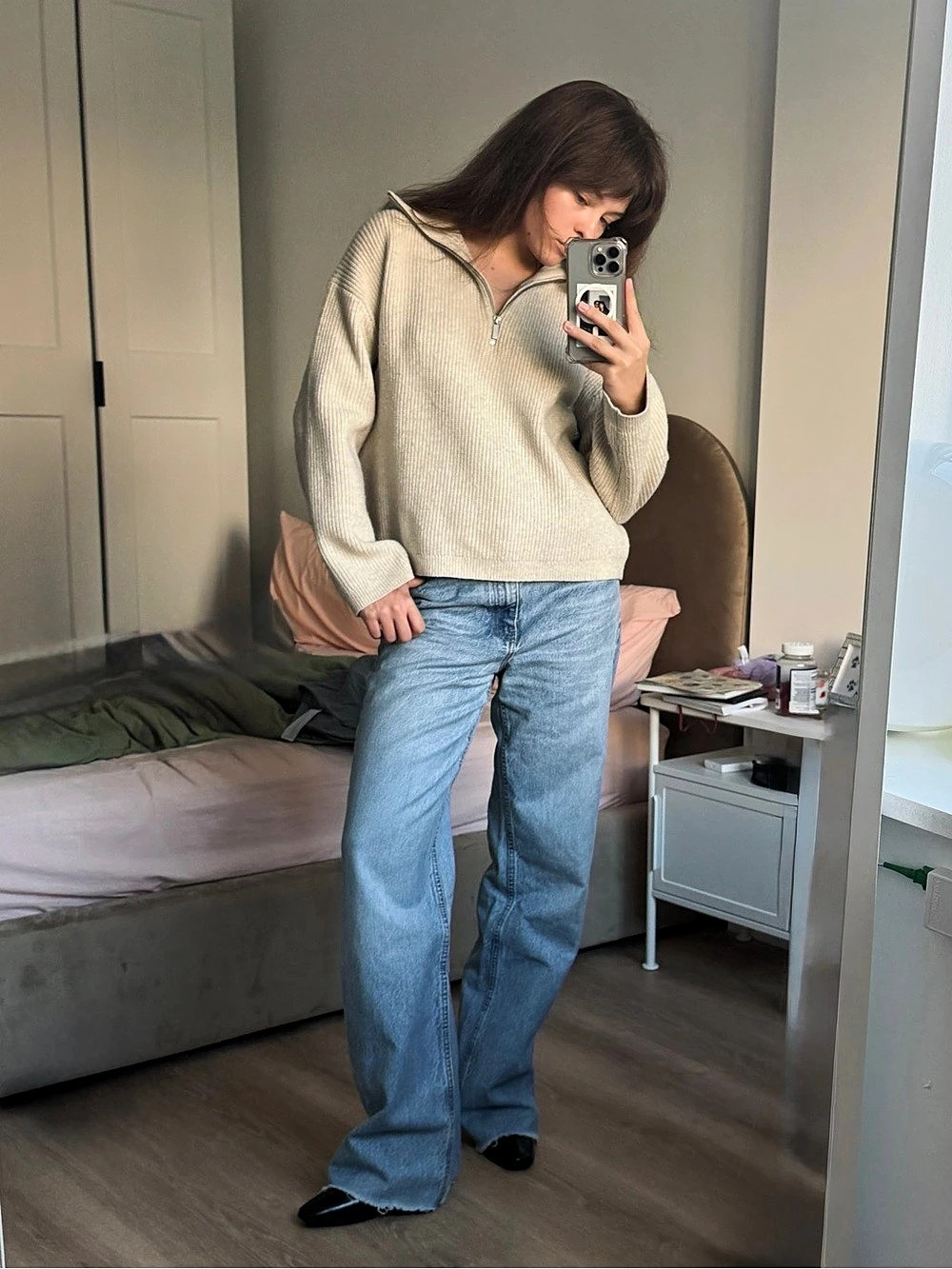 Half-Zip H&M Sweater Cream Small
